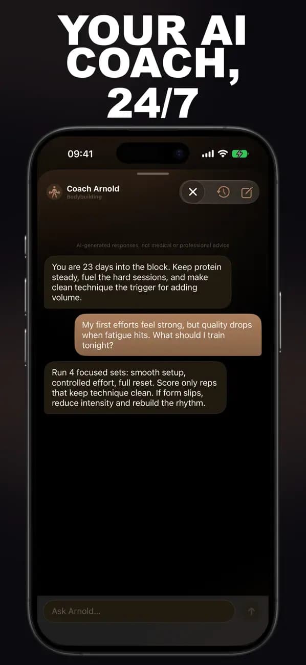 Bodybuilding AI chat with Coach Arnold about strict isolation.