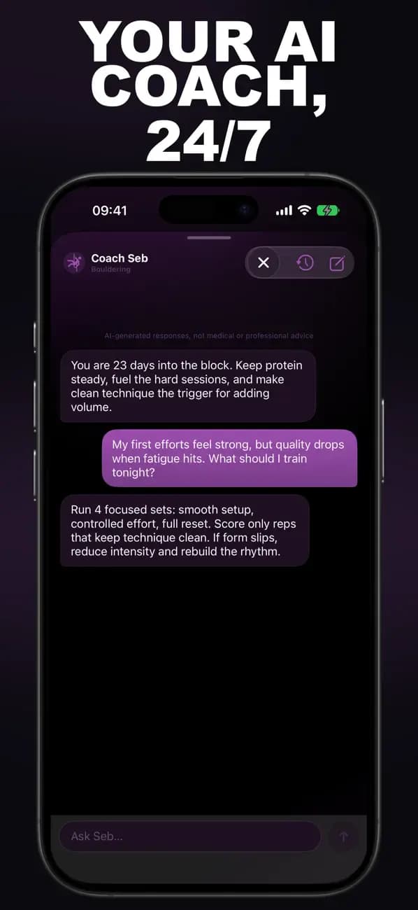 Bouldering AI chat with Coach Seb about core body tension.