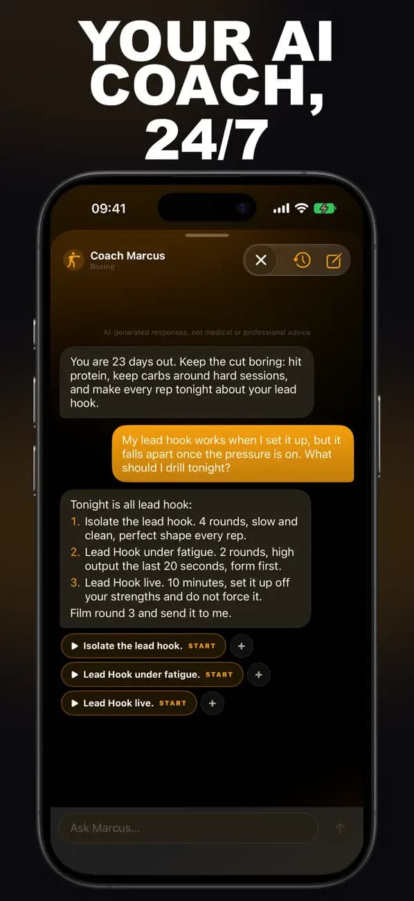 Boxing AI chat with Coach Marcus about your lead hook.