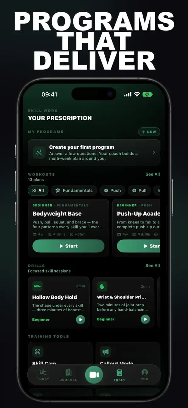 Calisthenics AI training prescription with programs built from a skill analysis.