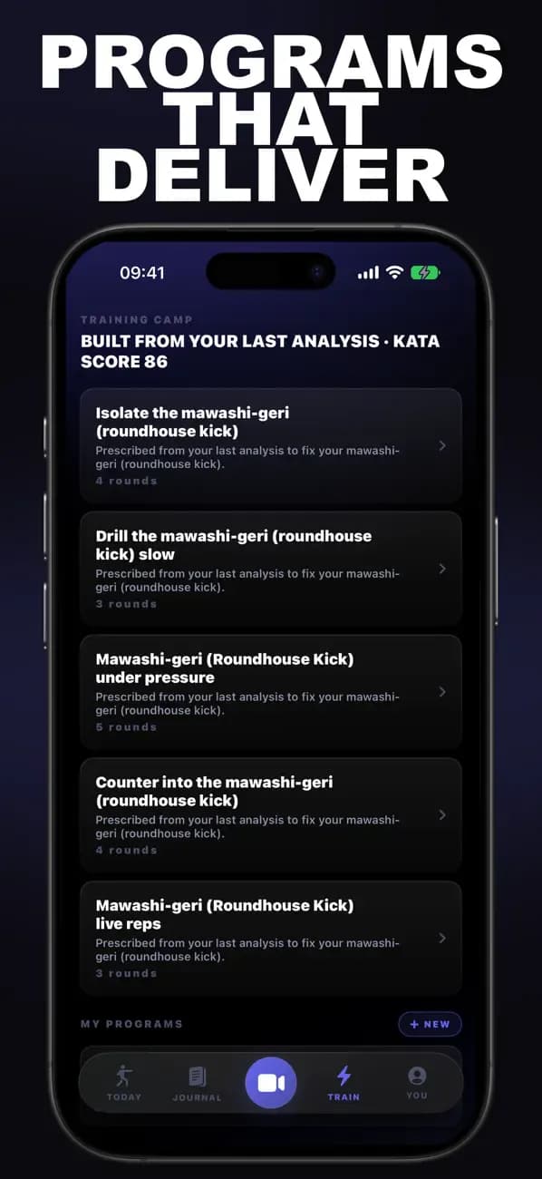 Karate AI training prescription with programs built from a kata analysis.