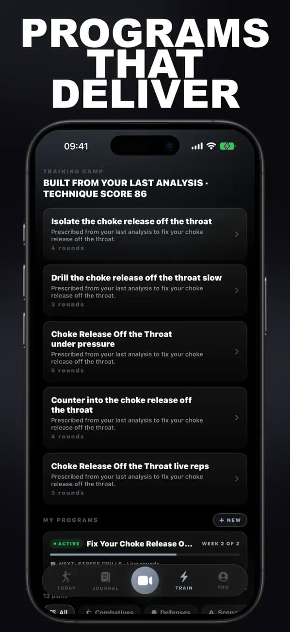 Krav Maga AI training prescription with programs built from a technique analysis.