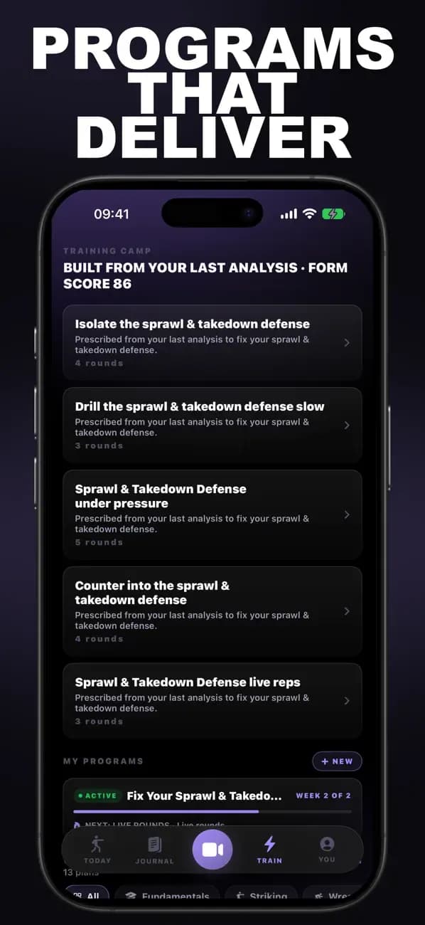 MMA AI training prescription with programs built from a MMA form analysis.