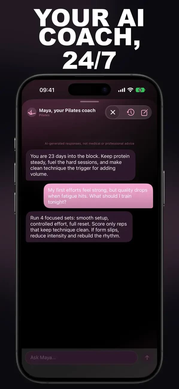 Pilates AI chat with Coach Maya about your pelvic stability.