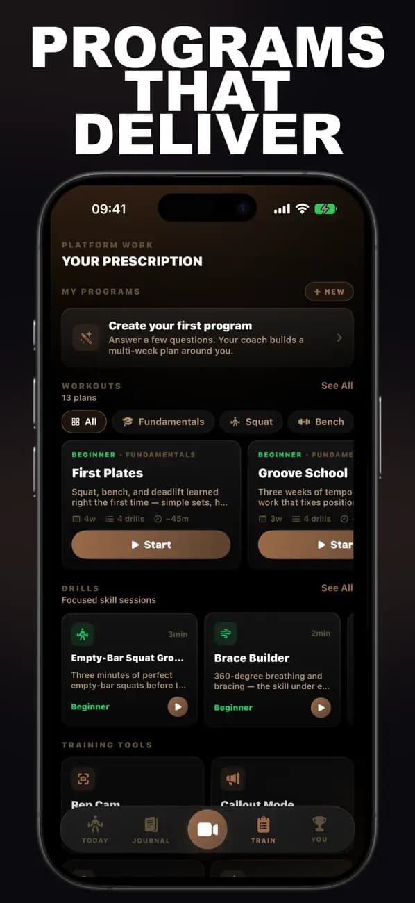 Powerlifting AI training prescription with programs built from a lifting analysis.