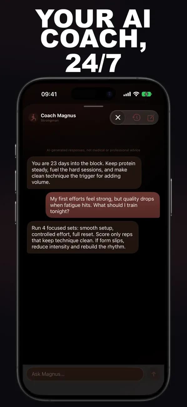 Strongman AI chat with Coach Magnus about your overhead log press.
