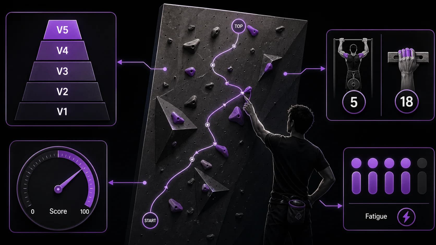 Gros plan sur des doigts en demi-crimp sur une prise en bois de 20 mm lors d'une série au pan Güllich.