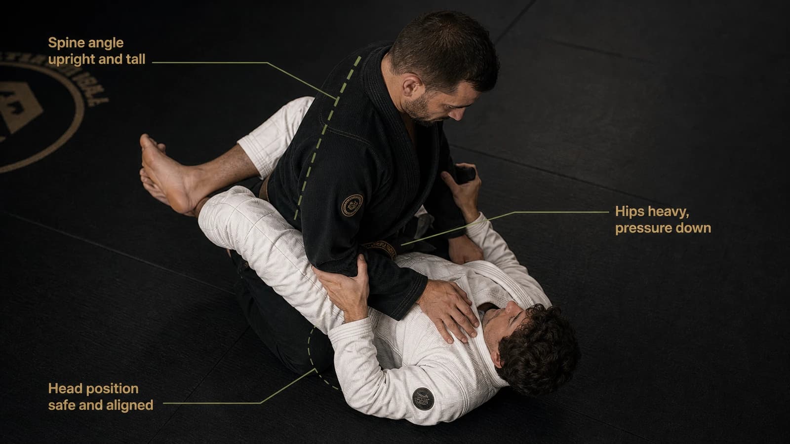 Annotated closed guard top posture diagram