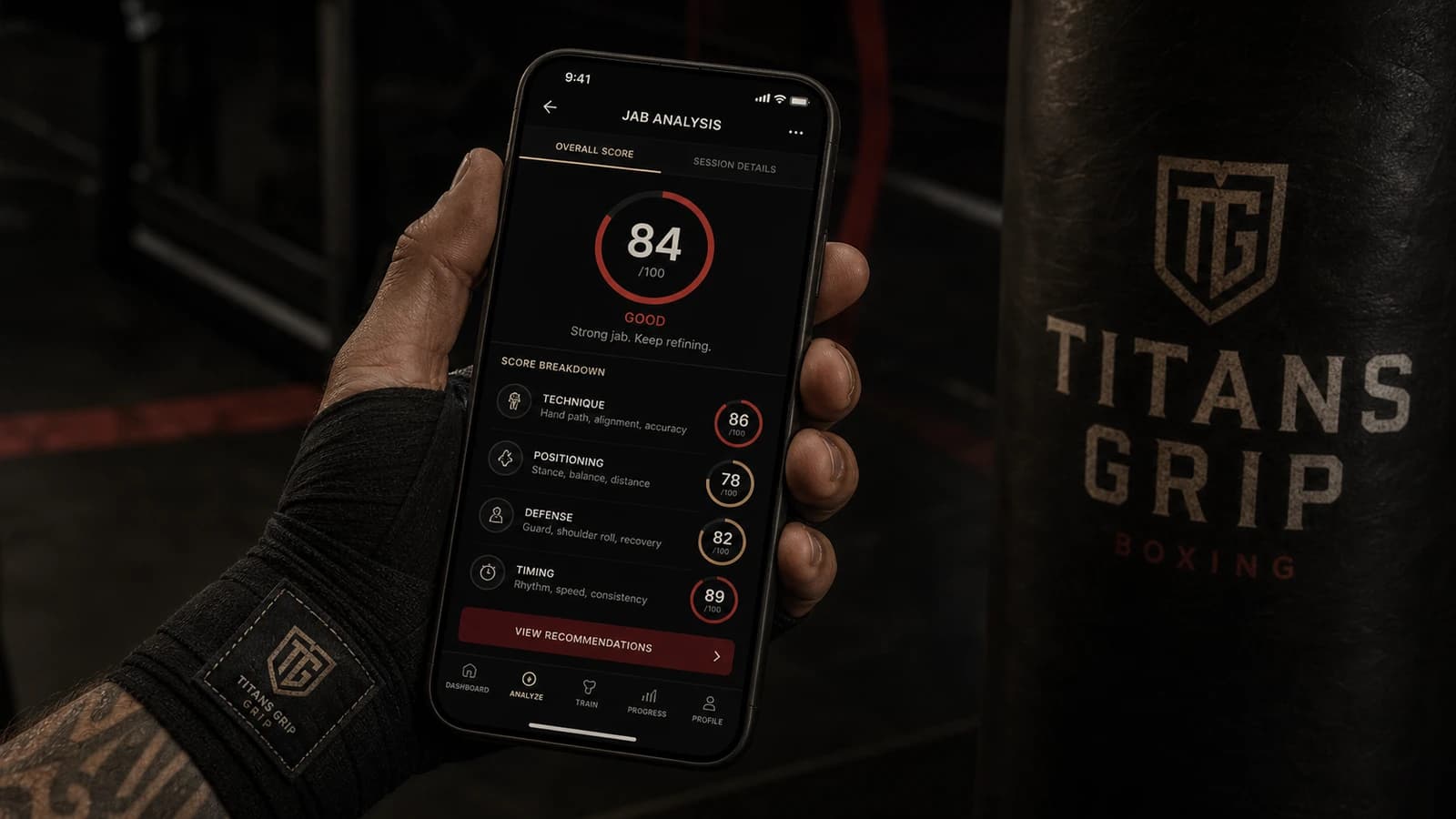 Boxing AI jab score breakdown with four sub-scores