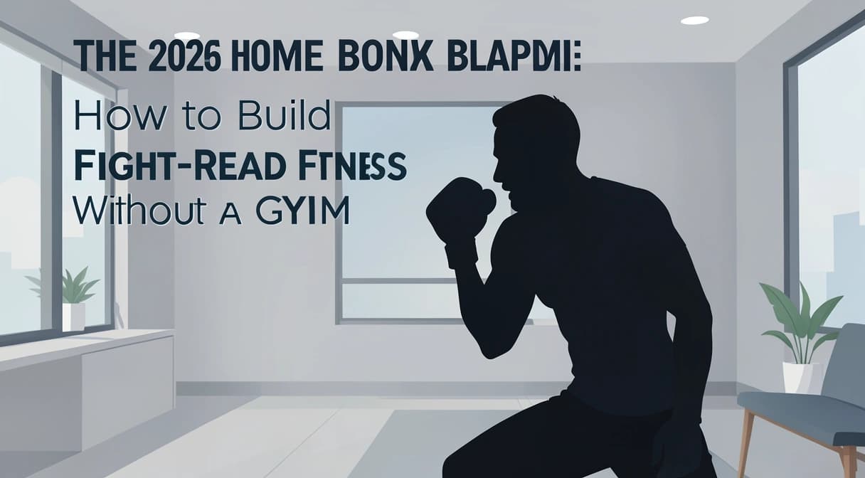 A person performing a dynamic shadowboxing combination in a home living space, demonstrating power and focus