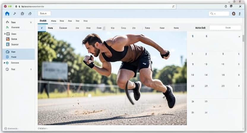 A calendar overlay on a person performing a perfect plank, with day markers and exercise icons