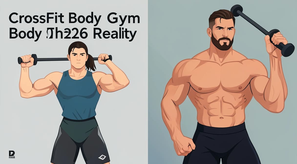 A split-image showing a CrossFit athlete performing a clean and jerk next to a bodybuilder posing on stage