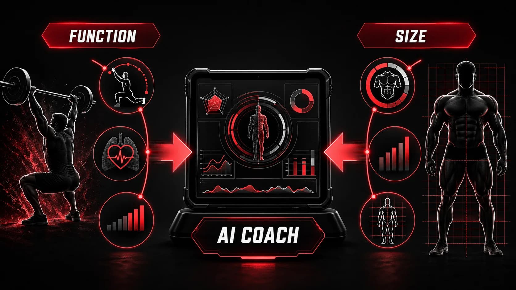 Un coach examinant des analyses de performance générées par l'IA sur une tablette à côté d'un athlète