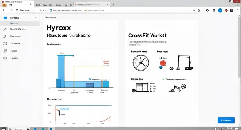 A detailed infographic comparing the structure of a Hyrox race versus a typical CrossFit workout.