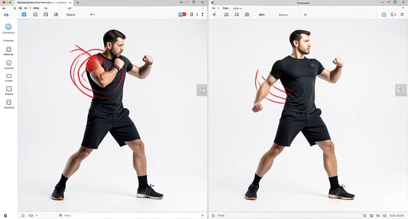 A side-by-side visual comparison: on the left, a fighter with poor posture throwing a punch, highlighting stress on the shoulder and lower back. On the right, the same fighter with aligned posture, demonstrating force transfer from the grounded foot through a stable core.