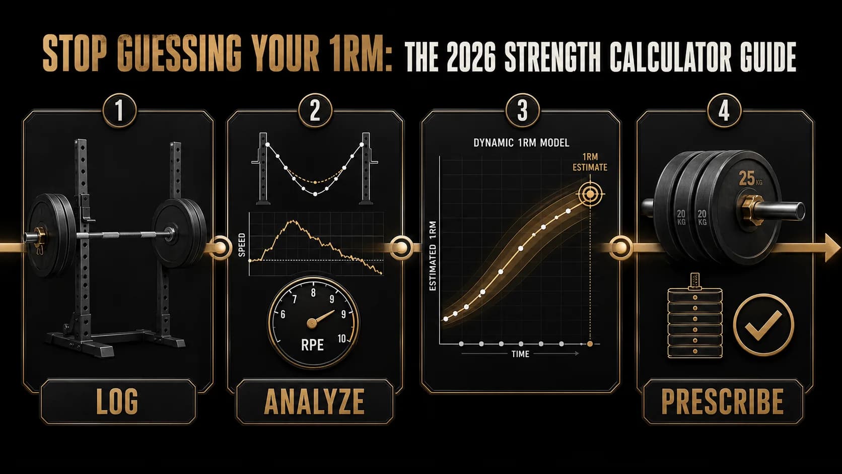 Un organigramme montrant le processus moderne : Enregistrer une série sous-maximale -> L'IA analyse la vitesse de barre et le RPE -> Le système met à jour un modèle de 1RM dynamique -> Prescrit les poids de la prochaine séance.