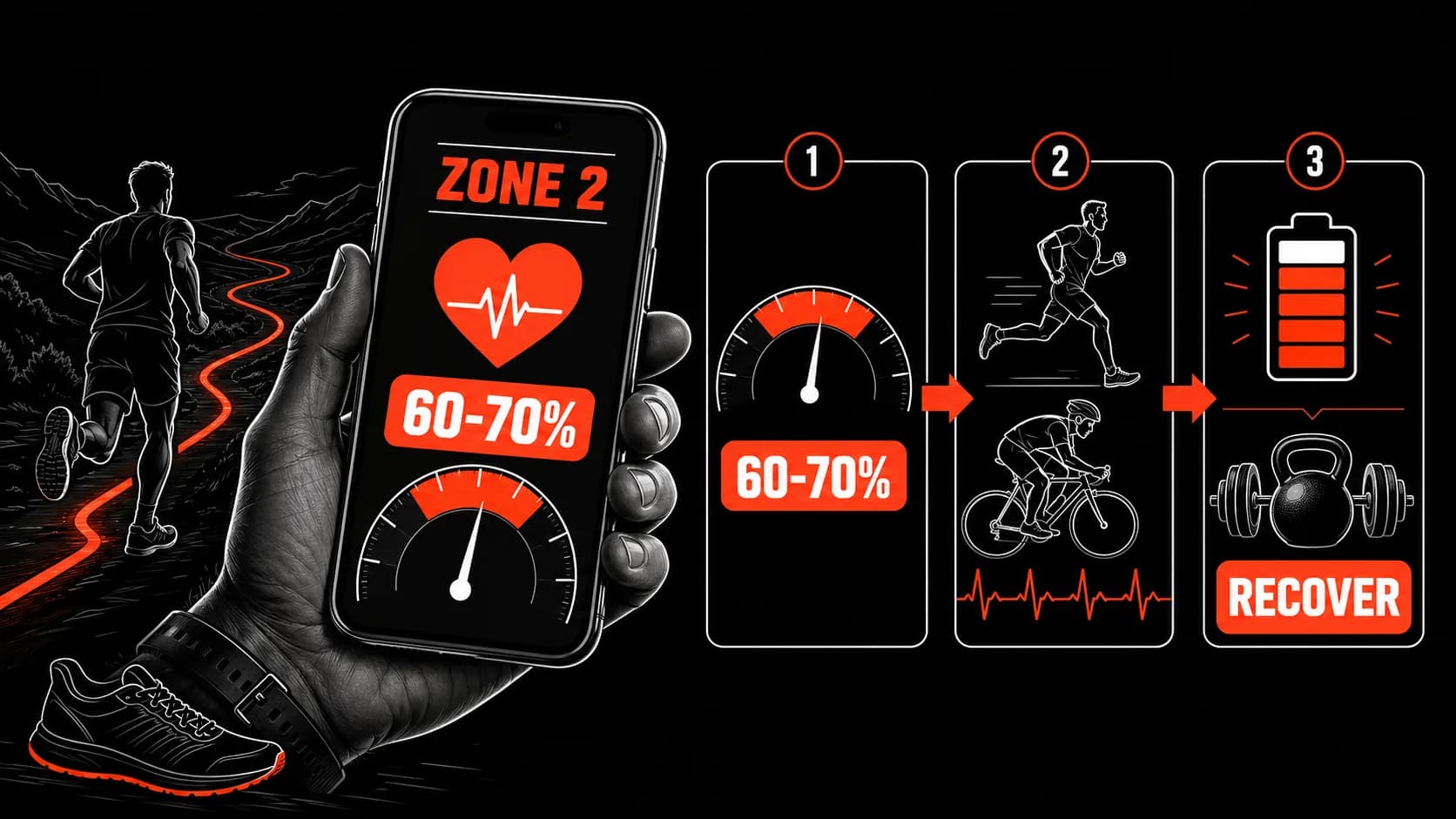 رياضي يستخدم تطبيق مدرب Titans Grip AI على هاتف يظهر بيانات معدل ضربات القلب أثناء الجري