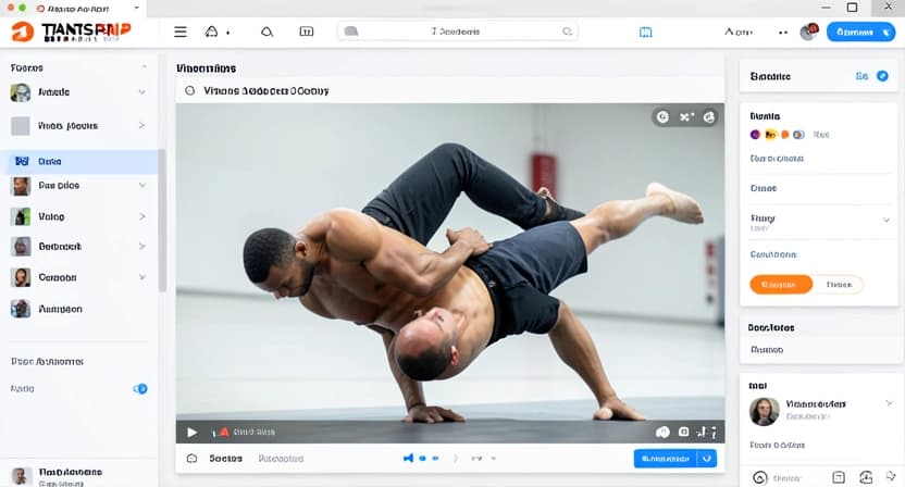 A realistic screenshot of the Titans Grip MMA AI app interface, showing a video analysis screen with a 0-100 score for a double-leg takedown, with frame-by-frame feedback points highlighted.